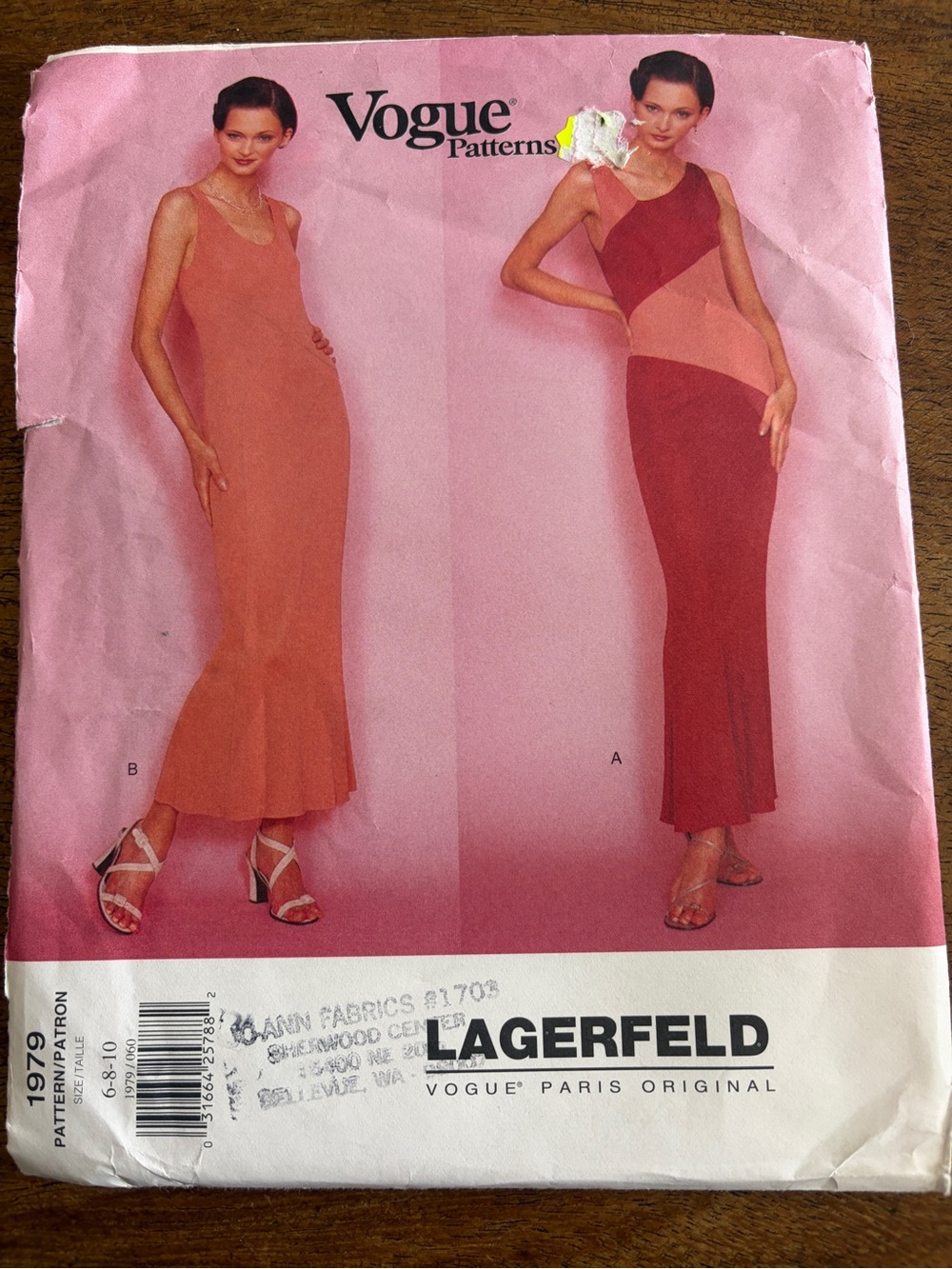Vogue 1979 Lagerfeld Pink and Red Slip Dress Pattern uncut